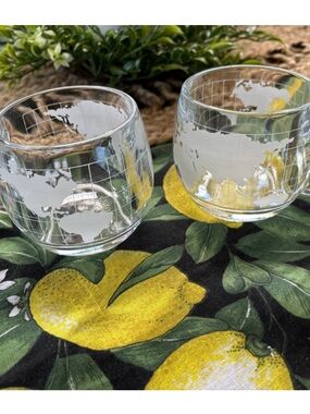 Vintage Set of Two The Nestle Co. Inc World Map Globe Glass Coffee Tea Mug Cup